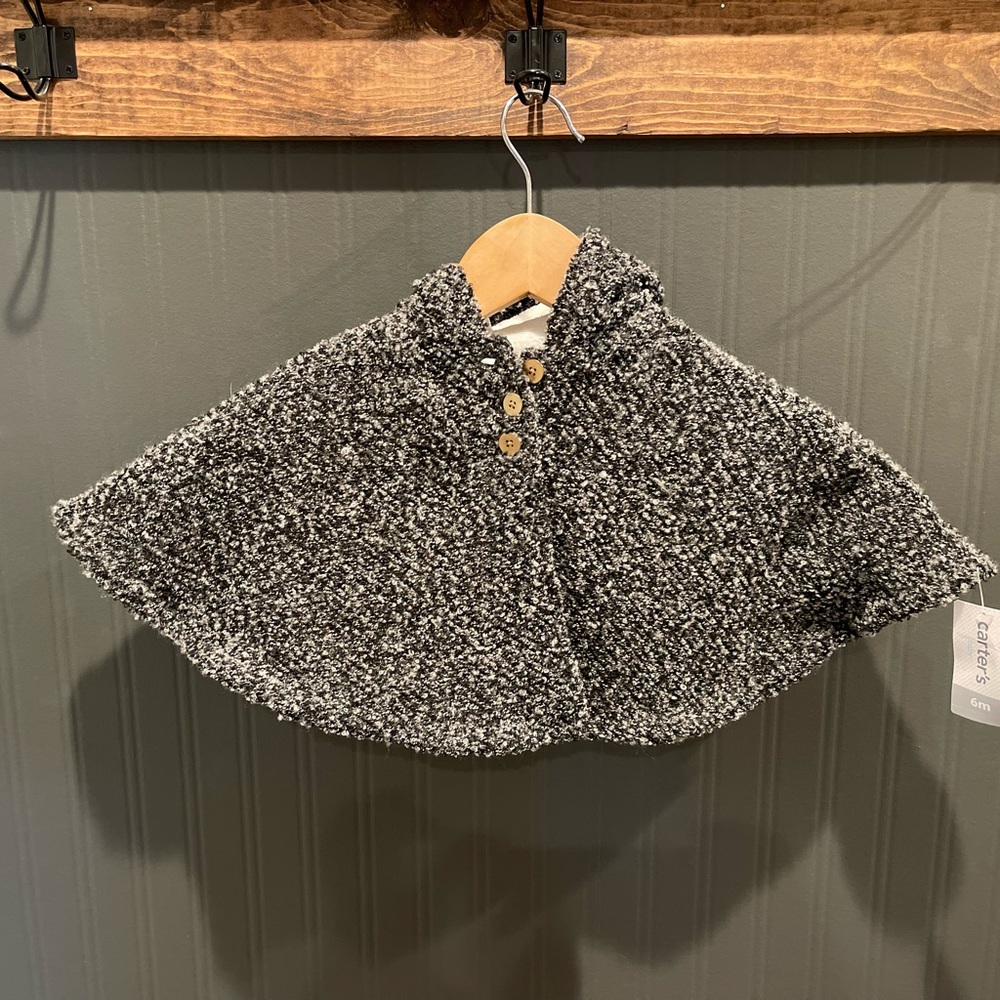 Carter’s‎ Shawl poncho cape 6mo hood fleece baby outerwear girls cover up NEW